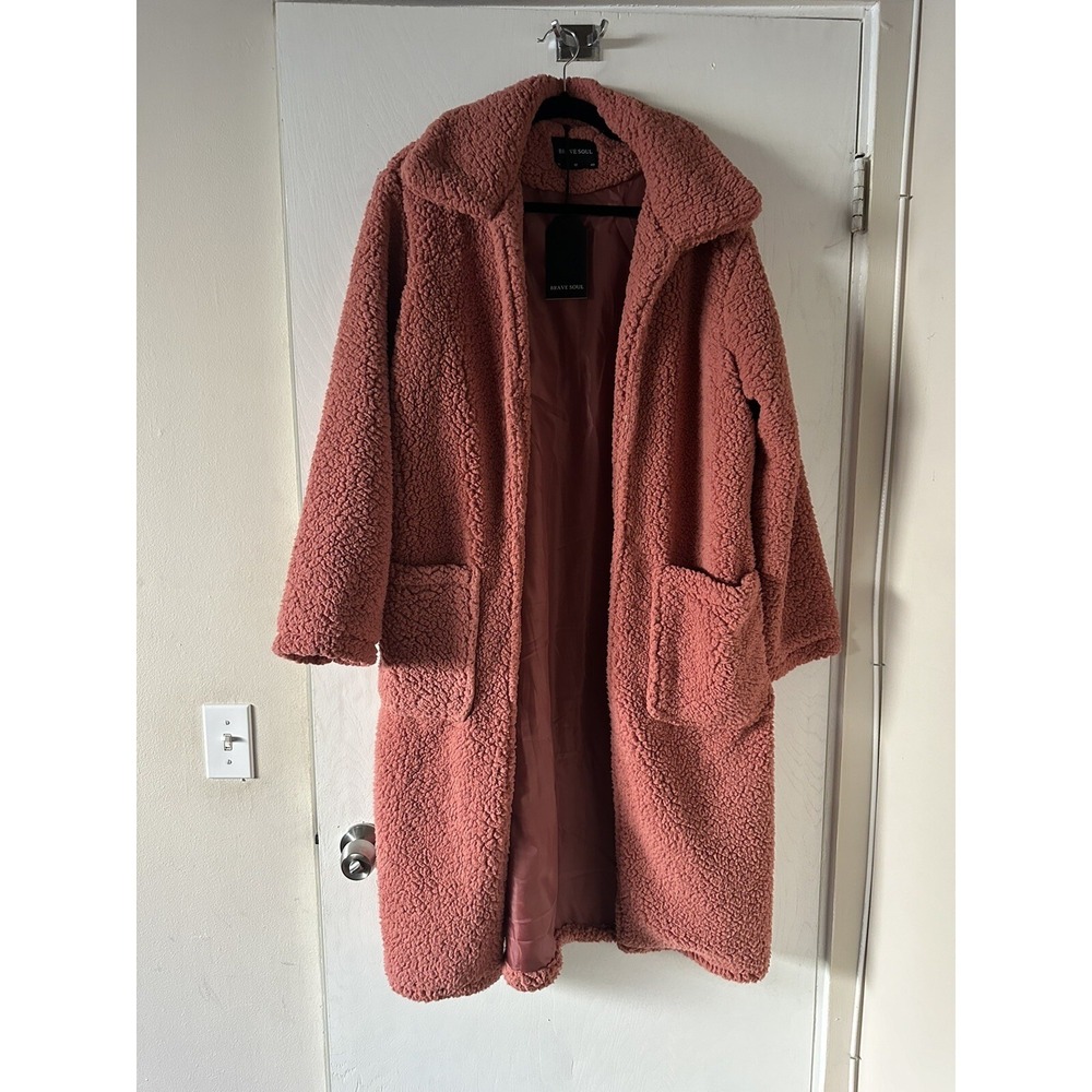 brave soul Long jacket womens Fuzzy Cozy Teddy‎ Warm Rosewood Size Med 12 Pink